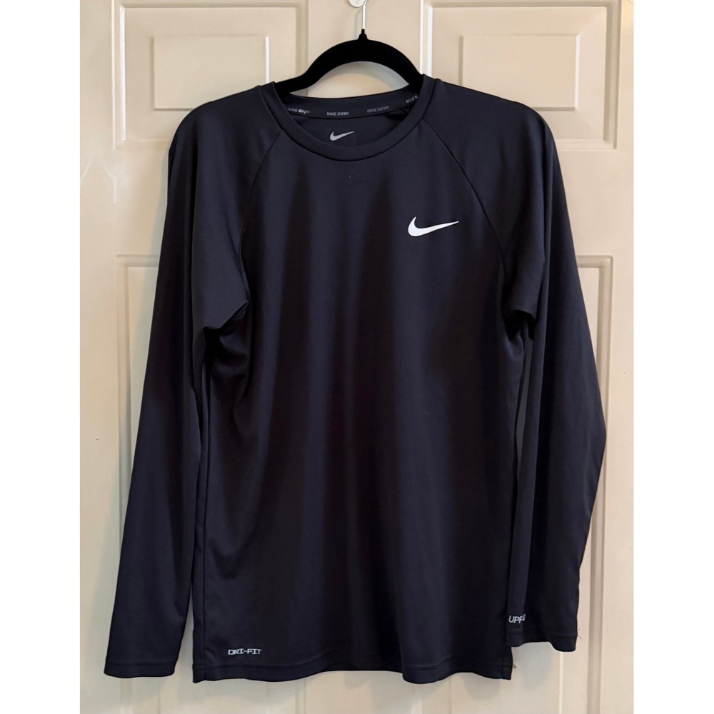 Nike Swim Black Hydroguard Essential Long Sleeve Rash Guard Top Sz Small